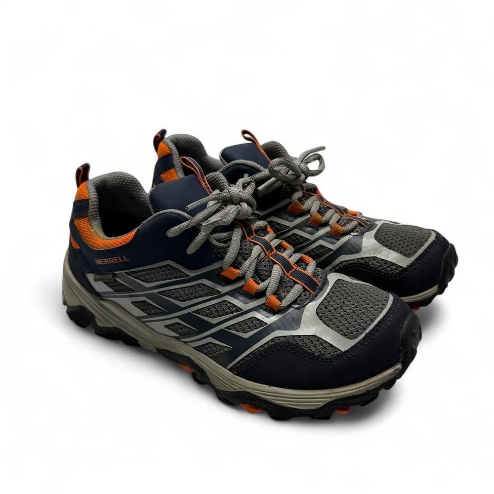 Merrell Moab 2 Waterproof Hiking Shoes Navy blue orange gray accents boys size 6
